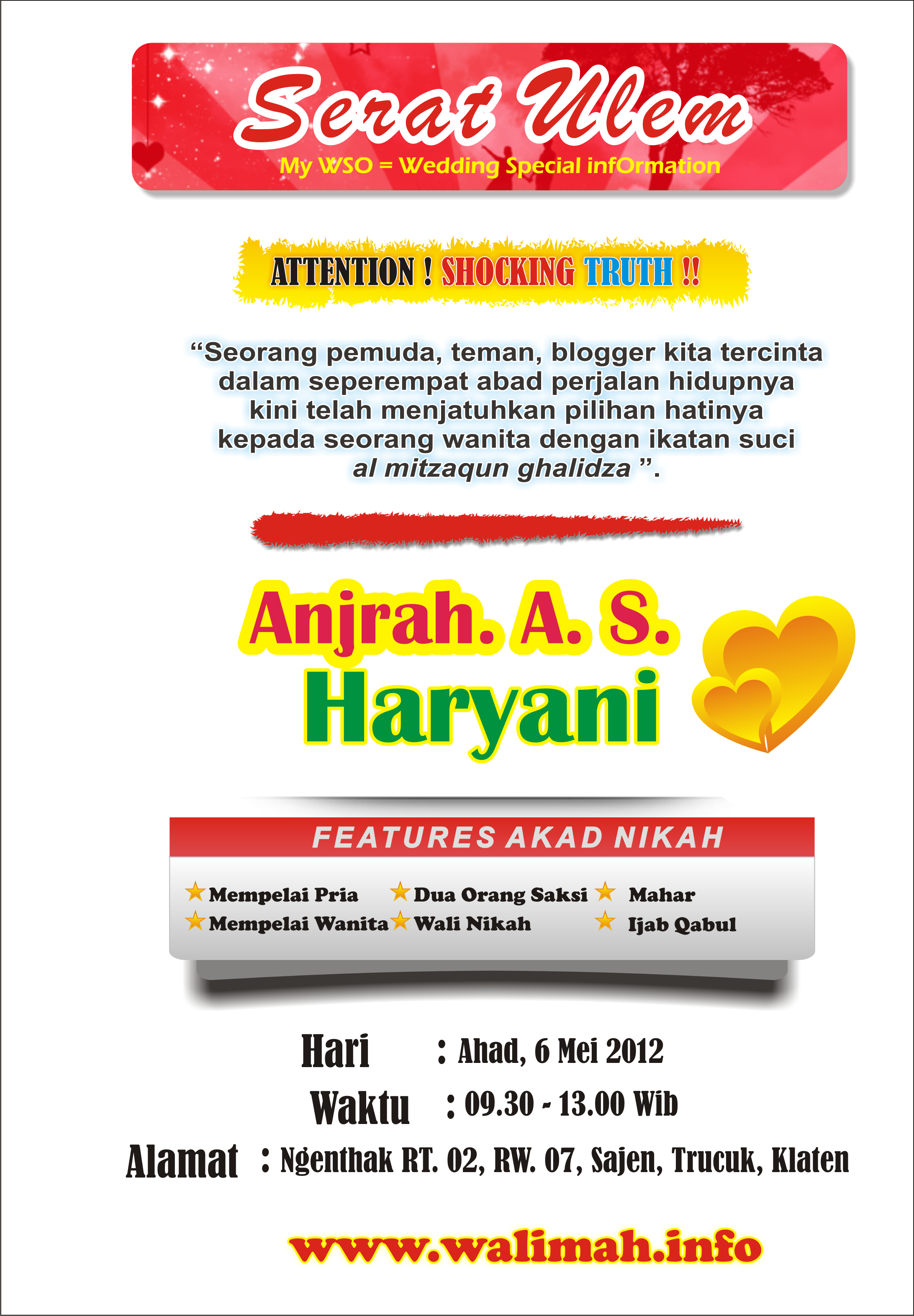 Undangan Pernikahan Online Anjrah Haryani gaya WSO indonesia